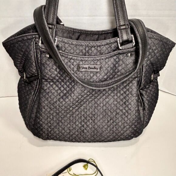 Vera Bradley Solid Shoulder Purse and Matching Crossbody Wallet w/ Wristlet RFID - Picture 4 of 15